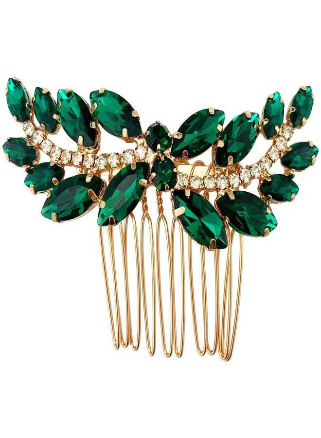 BETITETO Bridal Hair Comb Emerald Green Crystal Wedding Hair Piece Pin Accessories for Women Girls Party (Green) - Image 1